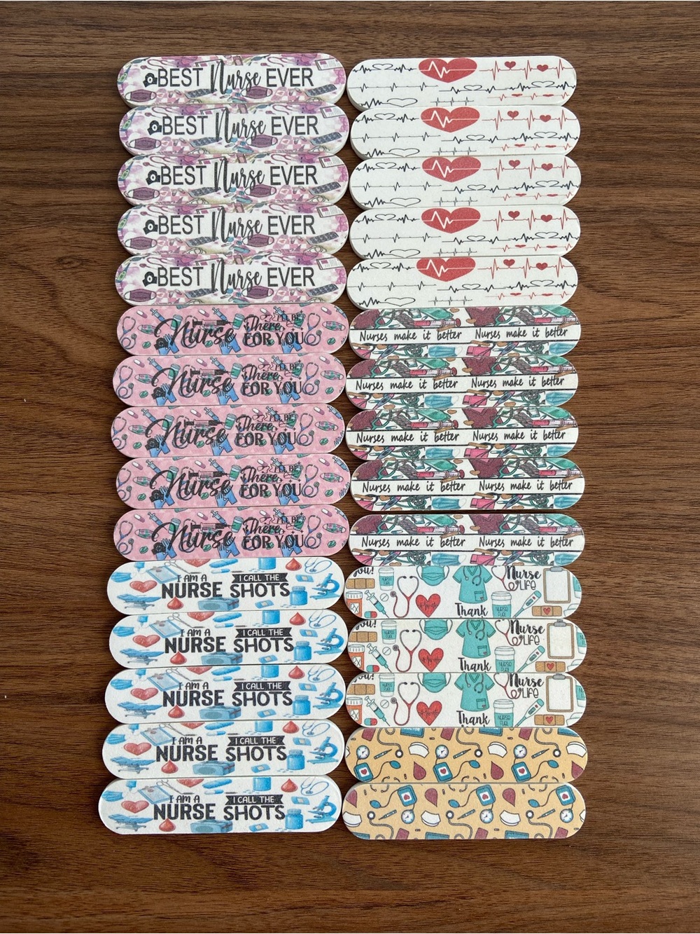 Amazon Nurse-Themed Nail File Set in Pink, White, Blue, Teal, Yellow